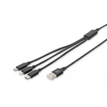 DIGITUS 3-in-1 laadkabel USB-A – Lightning + Micro-B + Type-C 1 m