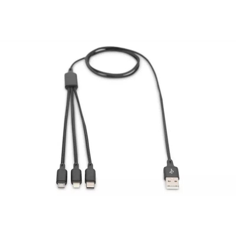 DIGITUS 3-in-1 laadkabel USB-A – Lightning + Micro-B + Type-C 1 m