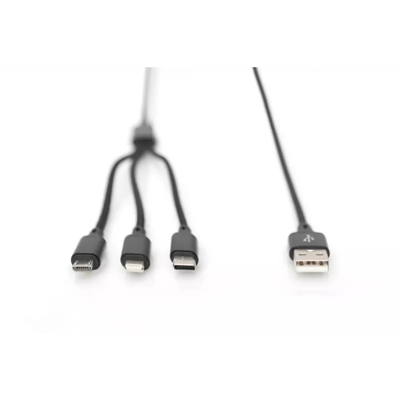 DIGITUS 3-in-1 laadkabel USB-A – Lightning + Micro-B + Type-C 1 m