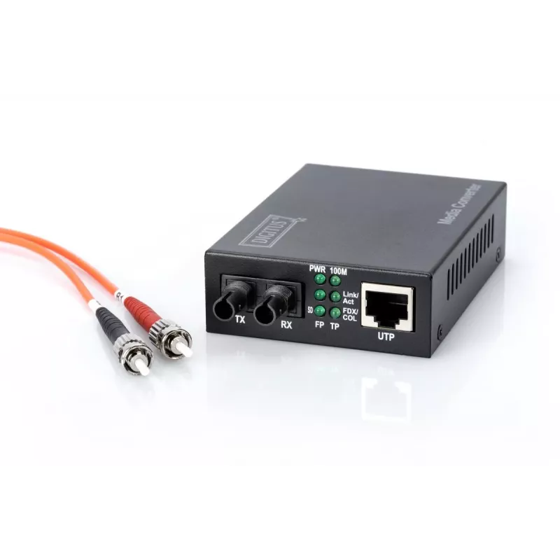 DIGITUS mediaconverter, multimode 10/100Base-TX naar 100Base-FX, incl. voeding, ST-stekker, tot 2 km