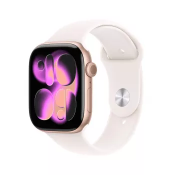 APPLE Watch Series 11 GPS 46mm roségoud aluminium behuizing met lichtblauwe sportband S/M