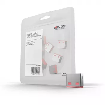 Lindy USB-portblocker (zonder sleutel) – 10-pack, roze, portblocker, USB Type-A, roze, acrylonitril-butadieen-styreen (ABS), 10 stuks, polyzak