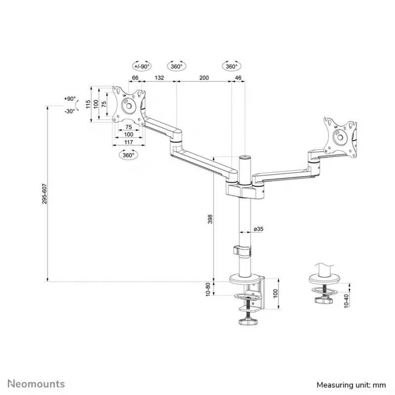 Neomounts DS60-425BL2 monitorarm 17-27 inch - ruimtebesparend
