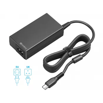 Sandberg USB-C AC-oplader PD65W EU+UK, Universeel, Binnen, 230 V, 65 W, AC-naar-DC, zwart