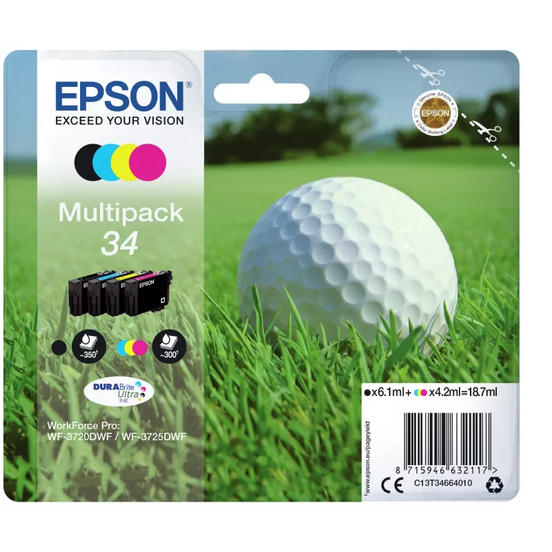 Epson Golfball multiverpakking 4 kleuren 34 DURABrite Ultra inkt