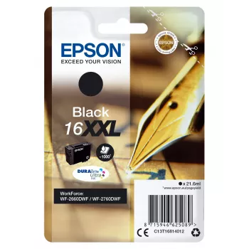 Epson enkelpack zwart 16XXL DURABrite Ultra inkt, extra (super) hoge capaciteit, zwart, pigmentinkt, 21,6 ml, 1 stuks, 1000 pagina's