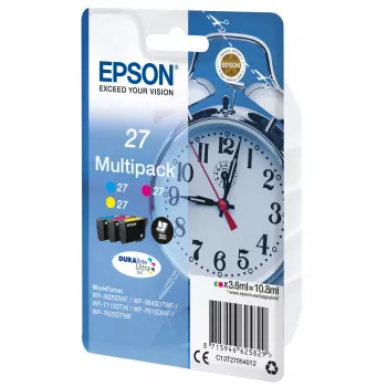 Epson Alarm clock Multipack 3 kleuren 27 DURABrite Ultra inkt, standaardopbrengst, cyaan, magenta, geel, pigmentinkt, 3,6 ml, 1 stuk, multipack
