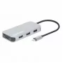 Manhattan USB-C dock/hub met kaartlezer, aansluitingen (x6): Ethernet, HDMI, USB-A (x3) en USB-C, met Power Delivery (100 W) op de USB-C-aansluiting (let op: extra USB-C-voeding en USB-C-kabel vereist), universeel voor alle apparaten, kabel 15 cm, aluminium, zilver