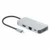 Manhattan USB-C dock/hub met kaartlezer, aansluitingen (x6): Ethernet, HDMI, USB-A (x3) en USB-C, met Power Delivery (100 W) op de USB-C-aansluiting (let op: extra USB-C-voeding en USB-C-kabel vereist), universeel voor alle apparaten, kabel 15 cm, aluminium, zilver