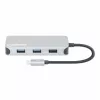 Manhattan USB-C dock/hub met kaartlezer, aansluitingen (x6): Ethernet, HDMI, USB-A (x3) en USB-C, met Power Delivery (100 W) op de USB-C-aansluiting (let op: extra USB-C-voeding en USB-C-kabel vereist), universeel voor alle apparaten, kabel 15 cm, aluminium, zilver