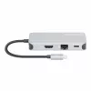 Manhattan USB-C dock/hub met kaartlezer, aansluitingen (x6): Ethernet, HDMI, USB-A (x3) en USB-C, met Power Delivery (100 W) op de USB-C-aansluiting (let op: extra USB-C-voeding en USB-C-kabel vereist), universeel voor alle apparaten, kabel 15 cm, aluminium, zilver