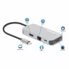 Manhattan USB-C dock/hub met kaartlezer, aansluitingen (x6): Ethernet, HDMI, USB-A (x3) en USB-C, met Power Delivery (100 W) op de USB-C-aansluiting (let op: extra USB-C-voeding en USB-C-kabel vereist), universeel voor alle apparaten, kabel 15 cm, aluminium, zilver