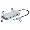 Manhattan USB-C dock/hub met kaartlezer, aansluitingen (x6): Ethernet, HDMI, USB-A (x3) en USB-C, met Power Delivery (100 W) op de USB-C-aansluiting (let op: extra USB-C-voeding en USB-C-kabel vereist), universeel voor alle apparaten, kabel 15 cm, aluminium, zilver