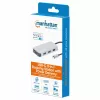 Manhattan USB-C dock/hub met kaartlezer, aansluitingen (x6): Ethernet, HDMI, USB-A (x3) en USB-C, met Power Delivery (100 W) op de USB-C-aansluiting (let op: extra USB-C-voeding en USB-C-kabel vereist), universeel voor alle apparaten, kabel 15 cm, aluminium, zilver