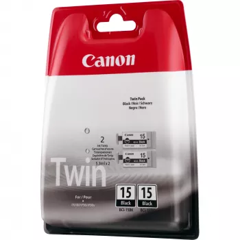 Canon BCI-15BK zwart inktpatroon (twin pack), zwart, pigmentinkt, 2 stuks, 242 pagina's, multipack
