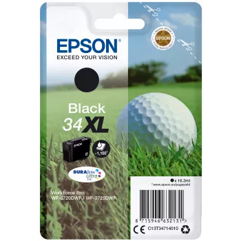 Epson Golfball single pack zwart 34XL DURABrite Ultra inkt, hoge (XL) capaciteit, zwart, pigmentinkt, 16,3 ml, 1 stuk, 1100 pagina's