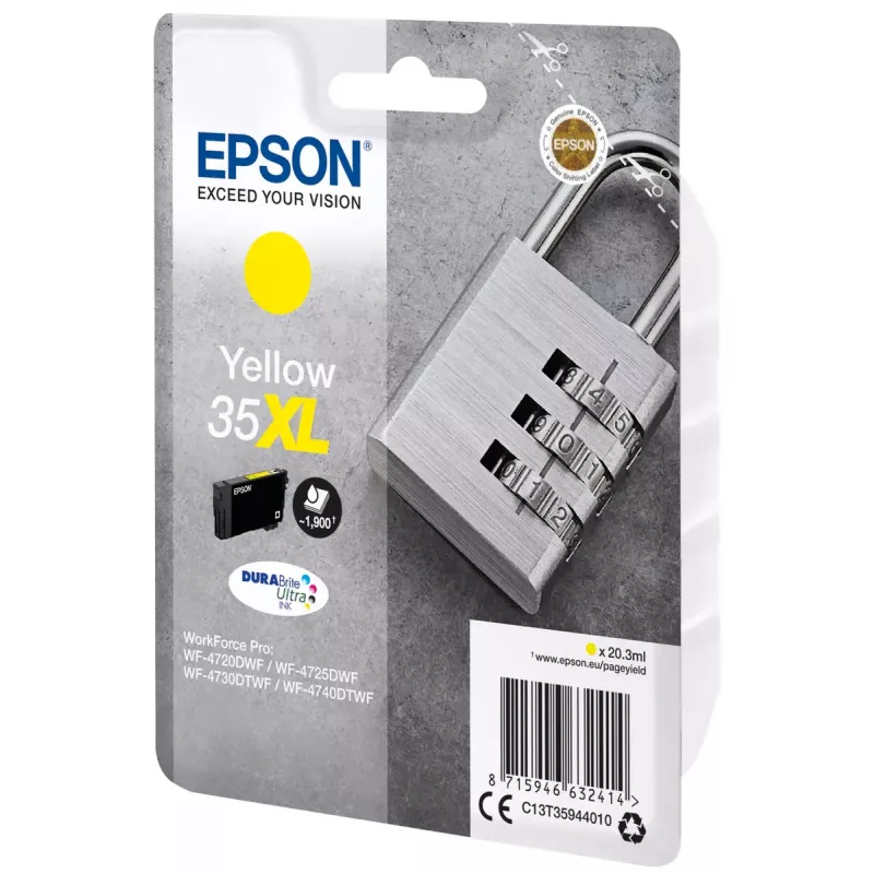 Cartridge Epson Padlock single pack geel 35XL DURABrite Ultra inkt