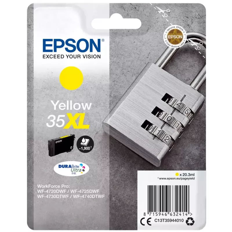Cartridge Epson Padlock single pack geel 35XL DURABrite Ultra inkt