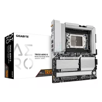 GIGABYTE TRX50 AERO D moederbord - ondersteunt AMD Ryzen Threadripper 9000 Series CPU's, 16+8+4 fasen digitale VRM, tot 7800 MHz DDR5 (OC), 3xPCIe 5.0 + 1xPCIe 4.0 M.2, Wi-Fi 7, 10GbE LAN, USB4