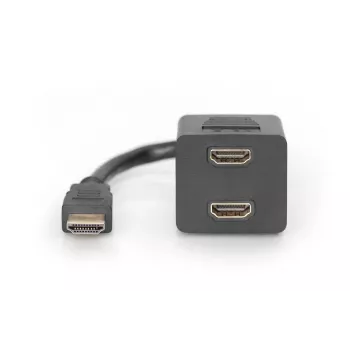 DIGITUS HDMI Y-verdeelkabel, Type-A - 2x Type-A M/V, 20cm passief, Full HD, goud zwart