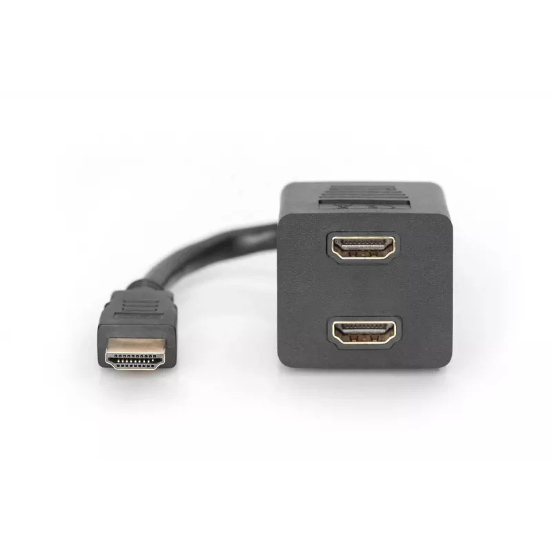 DIGITUS HDMI Y-verdeelkabel, Type-A - 2x Type-A M/V, 20cm passief, Full HD, goud zwart