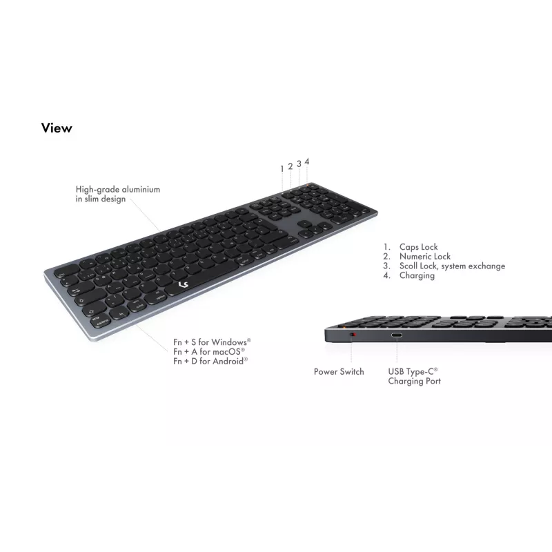 KeySonic KSK-8023BTRF (DE) toetsenbord universeel Bluetooth QWERTZ Duits antraciet, zwart