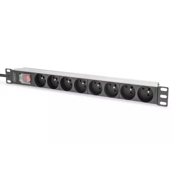 DIGITUS 1U aluminium PDU, rackmonteerbaar, 8x CEE 7/5 nominale belasting: 16A, 4000W, 250VAC 50/60Hz,