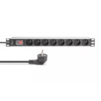 DIGITUS 1U aluminium PDU, rackmonteerbaar, 8x CEE 7/5 nominale belasting: 16A, 4000W, 250VAC 50/60Hz,