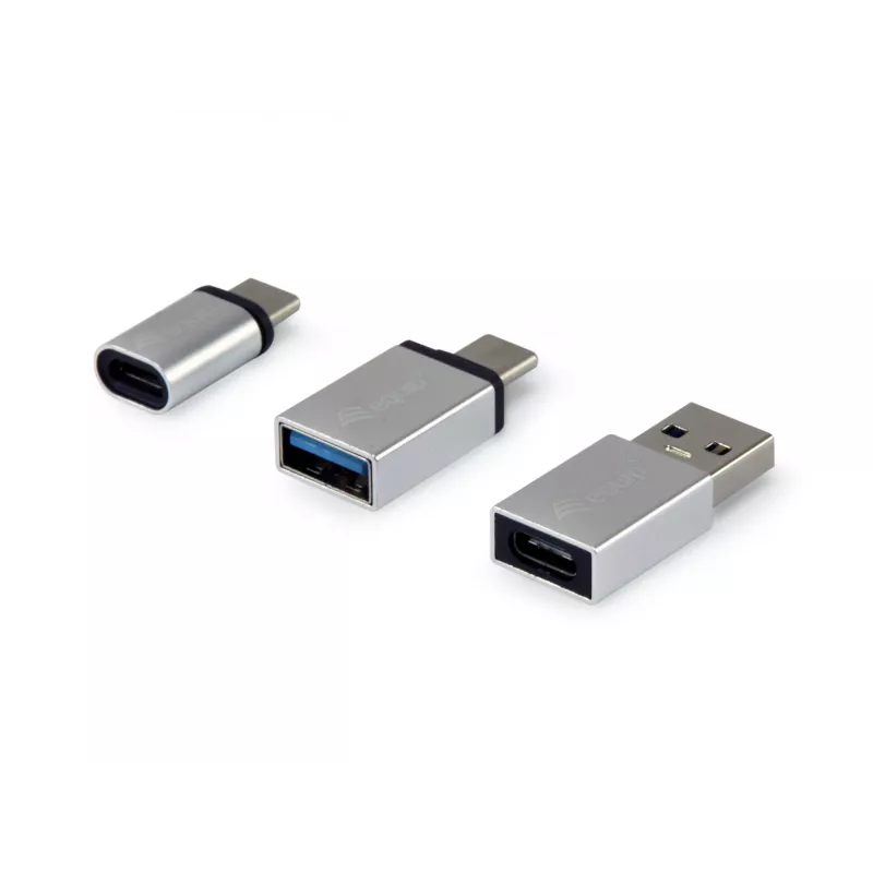 Equip USB-C OTG-adapter, 3-pack, USB C, USB C, USB A, USB A, micro-USB, USB C, zilver