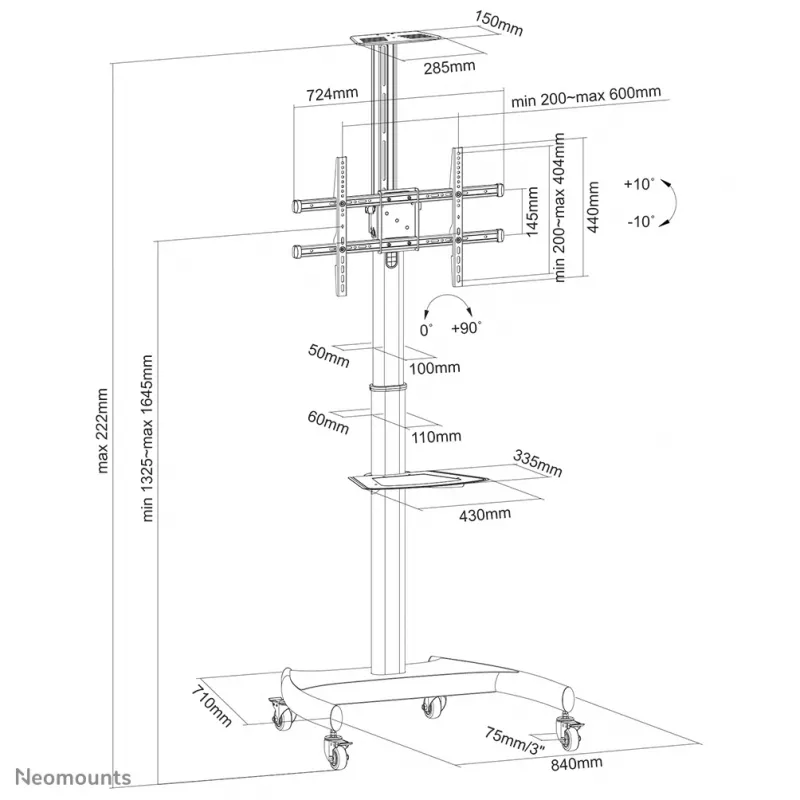Neomounts PLASMA-M1900E tv-trolley 37-70 inch - draaibaar