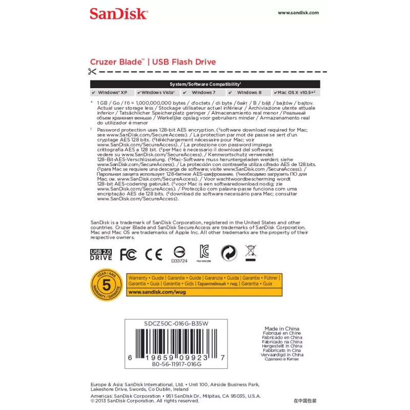WESTERN DIGITAL SanDisk Cruzer Blade - 16 GB USB-stick - USB 2.0 - wit