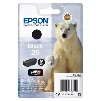 Epson Polar Bear singlepack zwart 26 Claria Premium inkt, standaardbereik, zwart, pigmentinkt, 6,2 ml, 1 stuk, 220 pagina's