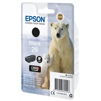 Epson Polar Bear singlepack zwart 26 Claria Premium inkt, standaardbereik, zwart, pigmentinkt, 6,2 ml, 1 stuk, 220 pagina's