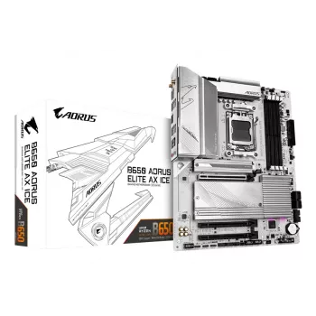 GIGABYTE B650 AORUS ELITE AX ICE moederbord - ondersteunt AMD Ryzen 9000 CPU's, 12+2+2 fasen digitaal VRM, tot 8000 MHz DDR5 (OC), 1xPCIe 5.0 + 2xPCIe 4.0 M.2, Wi-Fi 6E, 2.5GbE LAN, USB 3.2 Gen 2x2