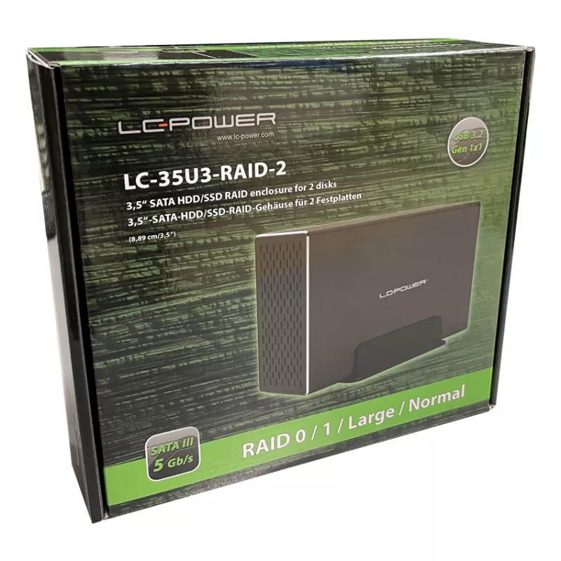 LC-POWER Lc-35u3-raid-2, externe 2-voudige 3,5-inch harddiskbehuizing met RAID, aluminium, zwart