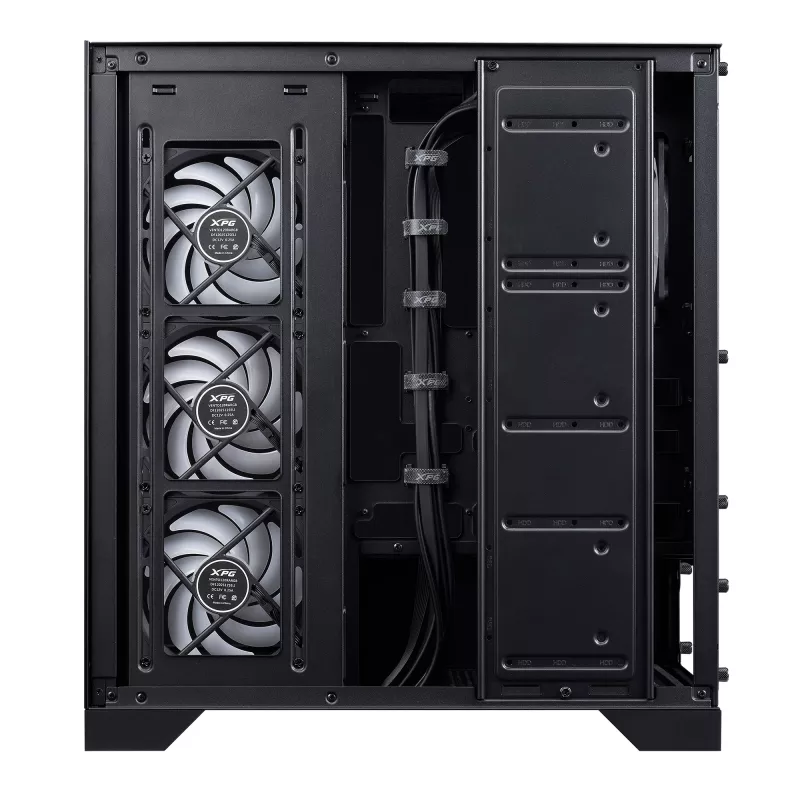 XPG Invader X BTF Midi Tower pc-behuizing, ATX/Micro-ATX/Mini-ITX, gehard glas, 5 ARGB-ventilatoren van 120 mm, USB-C, zonder voeding, zwart