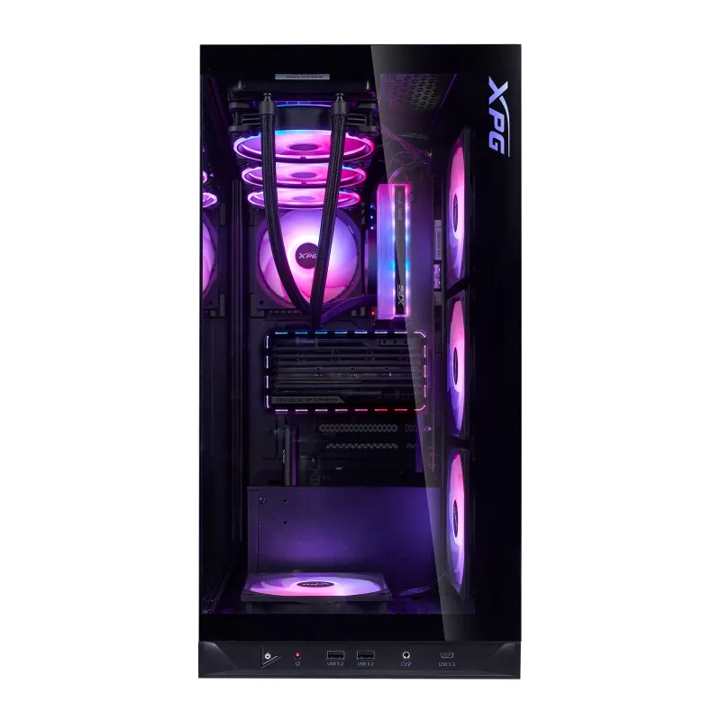 XPG Invader X BTF Midi Tower pc-behuizing, ATX/Micro-ATX/Mini-ITX, gehard glas, 5 ARGB-ventilatoren van 120 mm, USB-C, zonder voeding, zwart