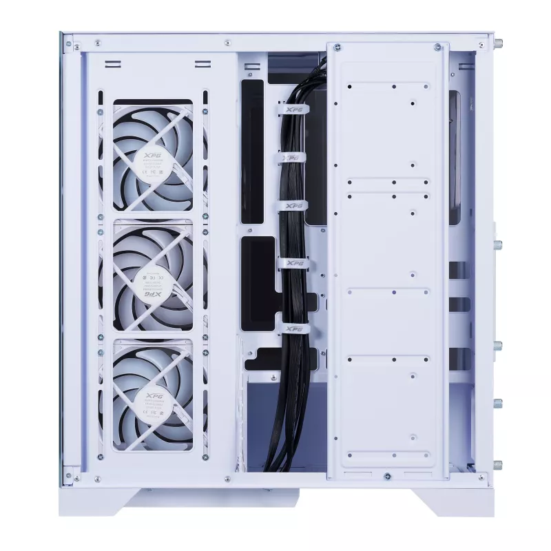 XPG Invader X BTF Midi Tower pc-behuizing, ATX/Micro-ATX/Mini-ITX, transparant zijpaneel, 5 ARGB-ventilatoren van 120 mm, USB-C, zonder voeding, wit