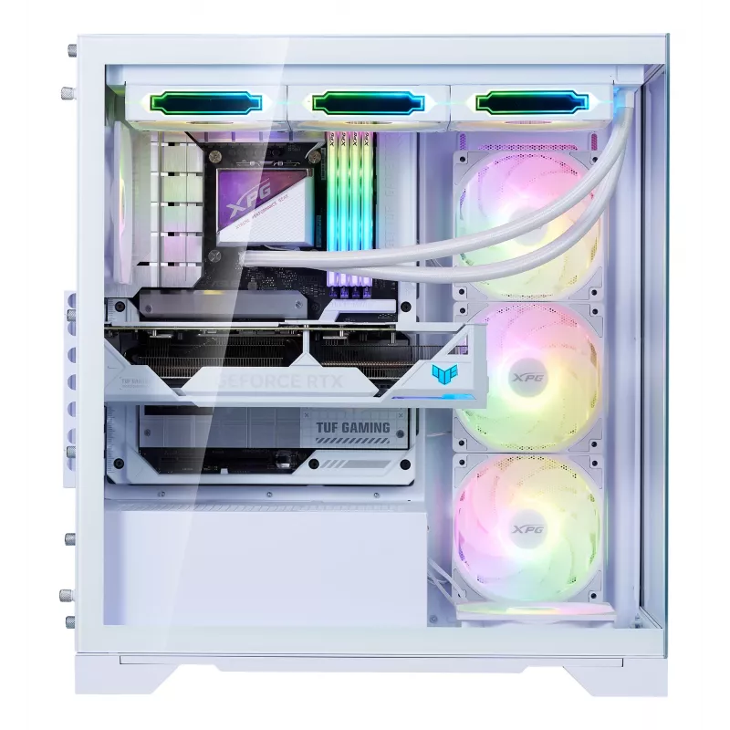 XPG Invader X BTF Midi Tower pc-behuizing, ATX/Micro-ATX/Mini-ITX, transparant zijpaneel, 5 ARGB-ventilatoren van 120 mm, USB-C, zonder voeding, wit