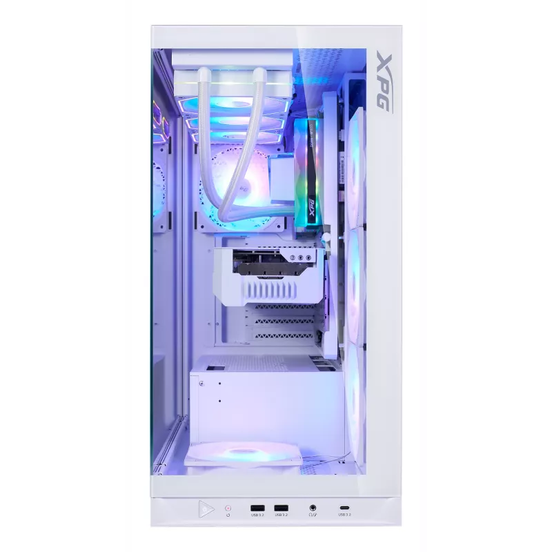 XPG Invader X BTF Midi Tower pc-behuizing, ATX/Micro-ATX/Mini-ITX, transparant zijpaneel, 5 ARGB-ventilatoren van 120 mm, USB-C, zonder voeding, wit