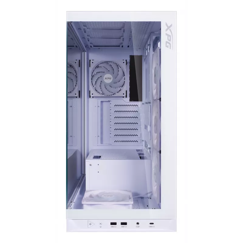 XPG Invader X BTF Midi Tower pc-behuizing, ATX/Micro-ATX/Mini-ITX, transparant zijpaneel, 5 ARGB-ventilatoren van 120 mm, USB-C, zonder voeding, wit