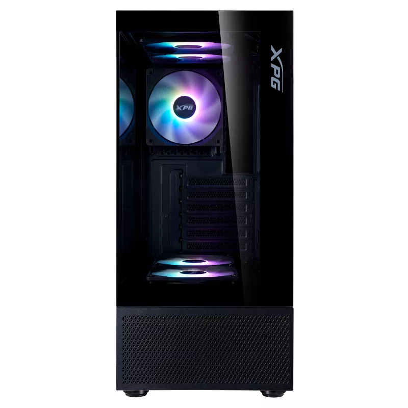 XPG Invader X Mini Midi Tower pc-behuizing, ATX/Micro-ATX/Mini-ITX, gehard glas, 5 ARGB-ventilatoren van 120 mm, USB-C, zonder voeding, zwart
