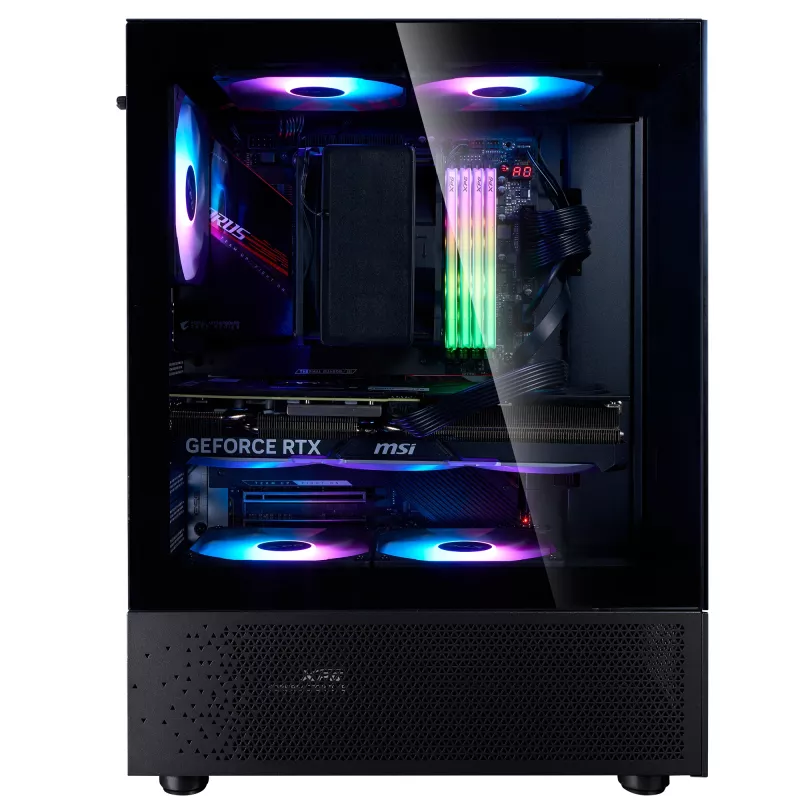 XPG Invader X Mini Midi Tower pc-behuizing, ATX/Micro-ATX/Mini-ITX, gehard glas, 5 ARGB-ventilatoren van 120 mm, USB-C, zonder voeding, zwart