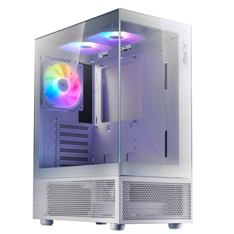XPG Invader X Mini Midi Tower pc-behuizing, ATX/Micro-ATX/Mini-ITX, glazen panelen, 5 ARGB-ventilatoren van 120 mm, USB-C, zonder voeding, wit