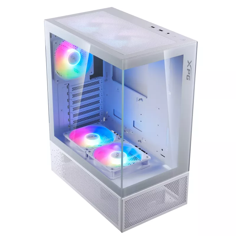 XPG Invader X Mini Midi Tower pc-behuizing, ATX/Micro-ATX/Mini-ITX, glazen panelen, 5 ARGB-ventilatoren van 120 mm, USB-C, zonder voeding, wit