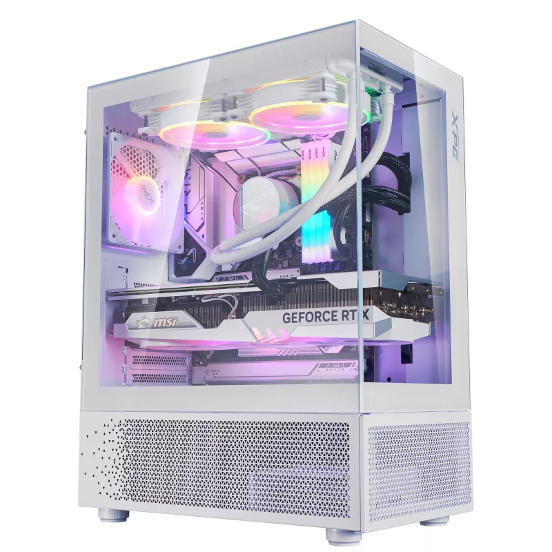 XPG Invader X Mini Midi Tower pc-behuizing, ATX/Micro-ATX/Mini-ITX, glazen panelen, 5 ARGB-ventilatoren van 120 mm, USB-C, zonder voeding, wit