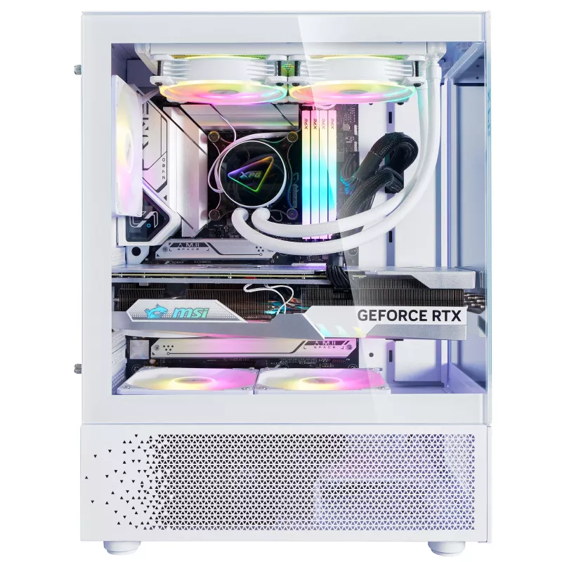 XPG Invader X Mini Midi Tower pc-behuizing, ATX/Micro-ATX/Mini-ITX, glazen panelen, 5 ARGB-ventilatoren van 120 mm, USB-C, zonder voeding, wit