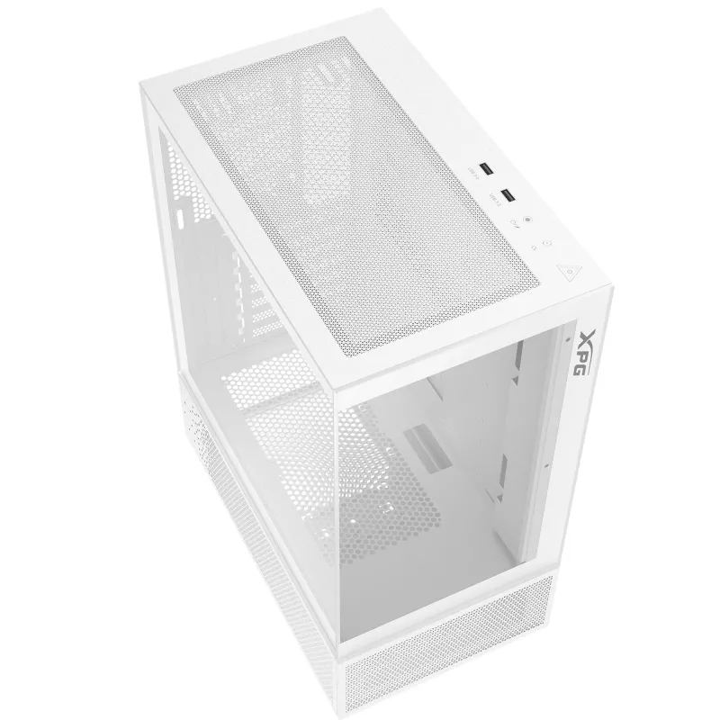 XPG Invader X Mini Midi Tower pc-behuizing, ATX/Micro-ATX/Mini-ITX, glazen panelen, 5 ARGB-ventilatoren van 120 mm, USB-C, zonder voeding, wit