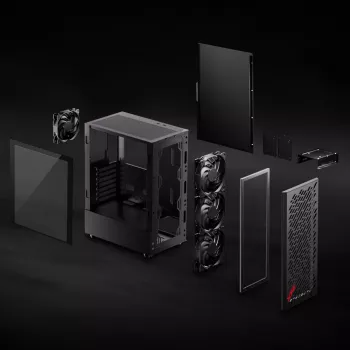 XPG VALOR AIR mid-tower zwart, midi tower, pc, zwart, ATX, micro ATX, Mini-ATX, koolstofstaal, gehard glas, 16,6 cm