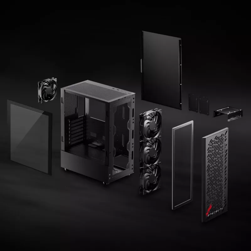 XPG VALOR AIR mid-tower zwart, midi tower, pc, zwart, ATX, micro ATX, Mini-ATX, koolstofstaal, gehard glas, 16,6 cm